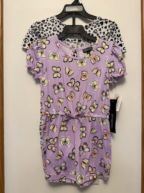 Picapino Girls' Lavender Butterfly Romper & Leopard Romper - 2 Pack